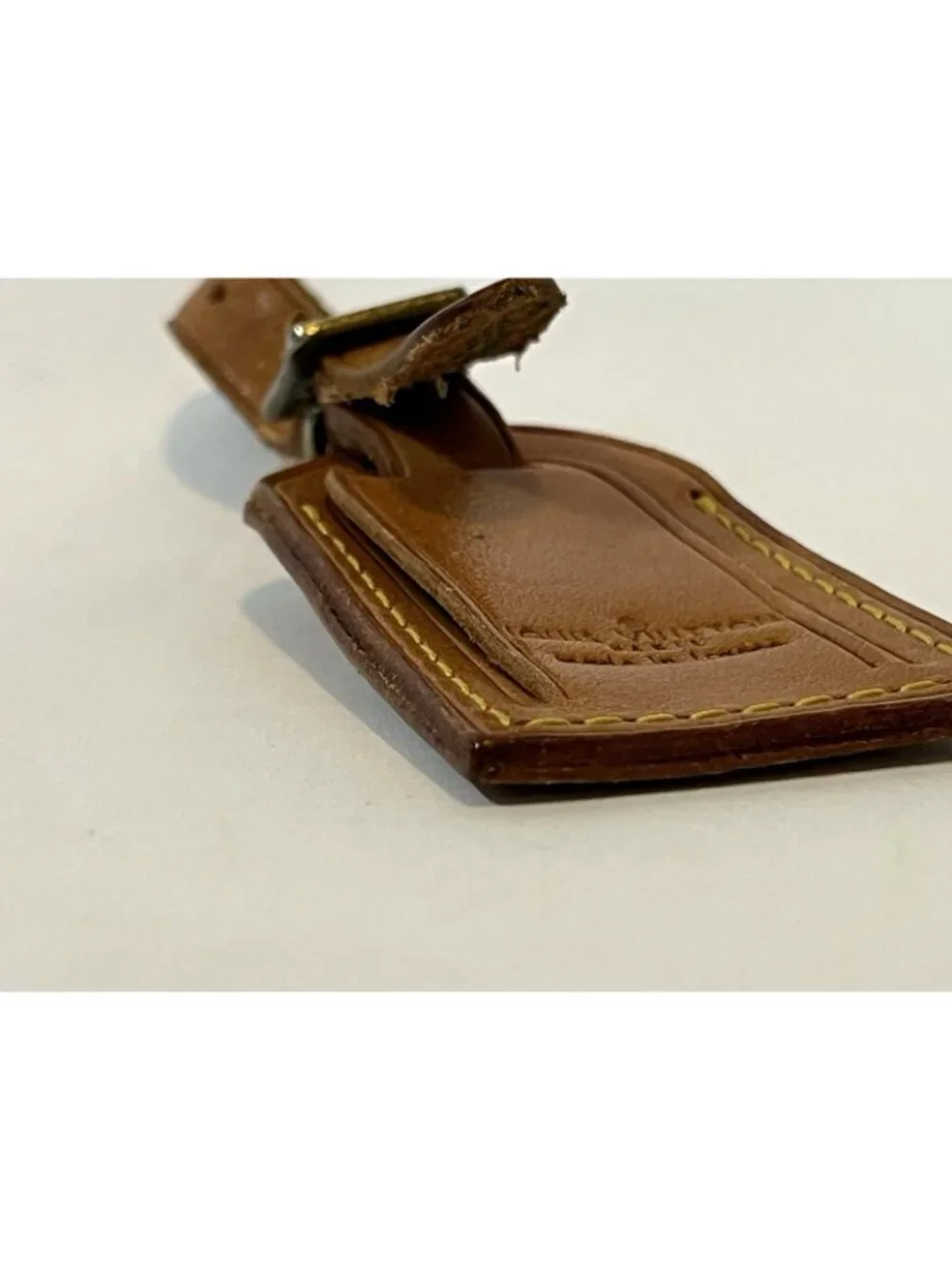 Authentic Louis Vuitton Vachetta Leather Luggage Tag Brass Buckle Made France
